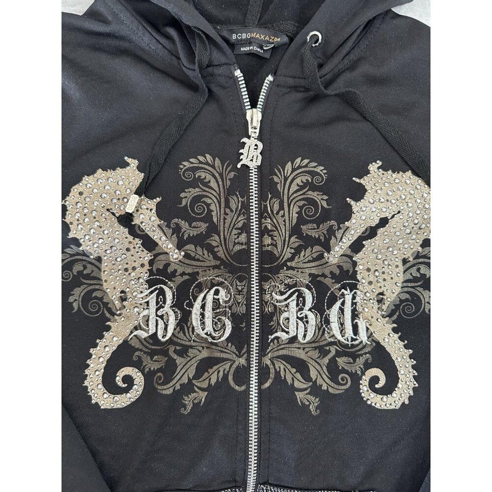 BCBG Maxazria Women's Size Small S Sweatshirt Full Zip Black Hoodie Long Sleeve - Picture 2 of 11